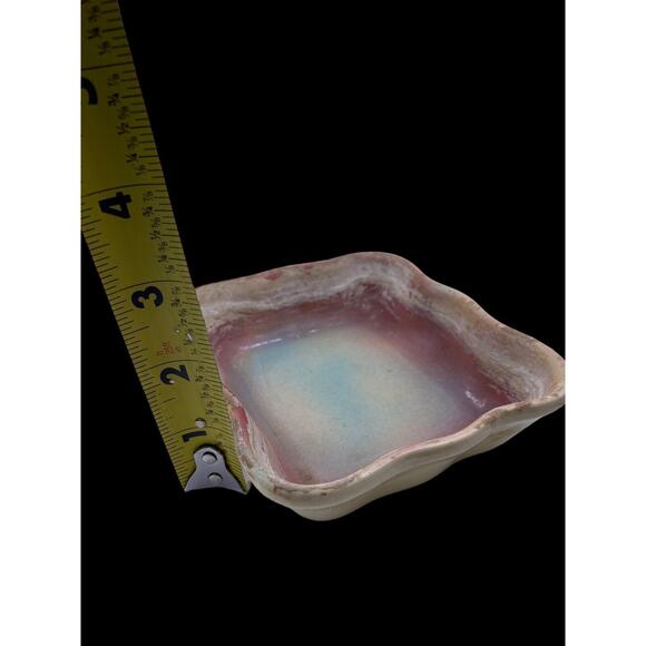 Earthenware Pottery Soap Dish Square USA Made Vintage Pink Green Tan Vintage 5" - Picture 7 of 11